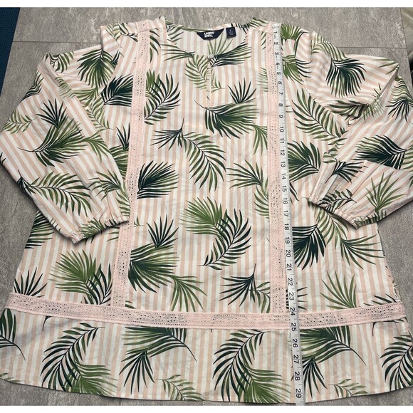 Lands End Sz L 14-16 Pink & White Striped Palms Tunic Mature Tropical Beach Cool - Picture 3 of 9